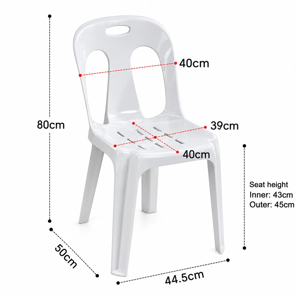 Dimension diagram for the White Plastic Chair