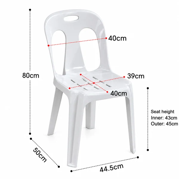 Dimension diagram for the White Plastic Chair